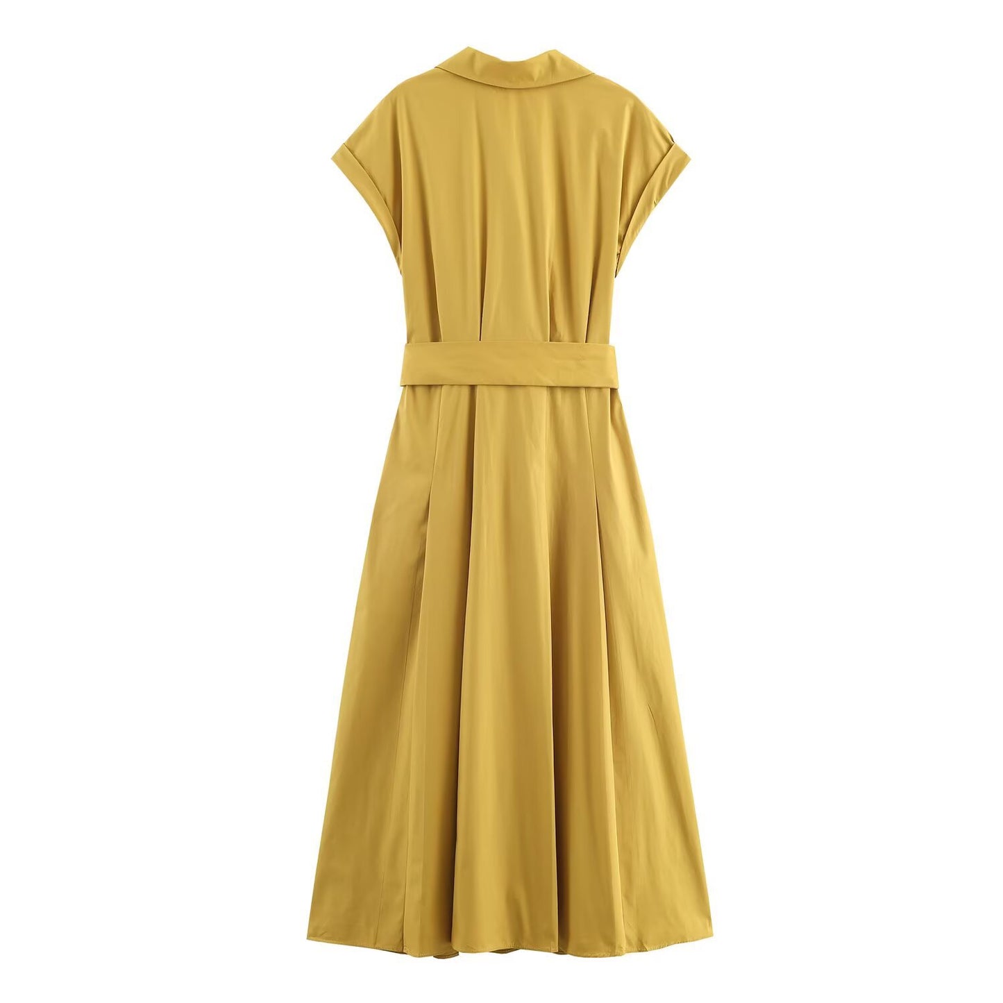 Collar sleeveless yellow dress for women