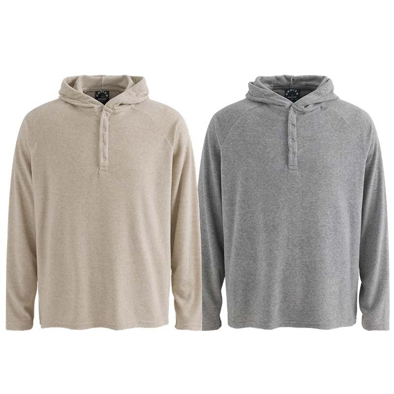 Style Solid Color Half-Open Collar Hooded Loose Long Sleeve Top, Unisex Casual Shirt