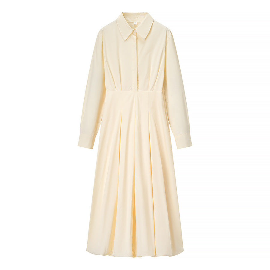 Collar long sleeved single breasted shirt solid color dress for women