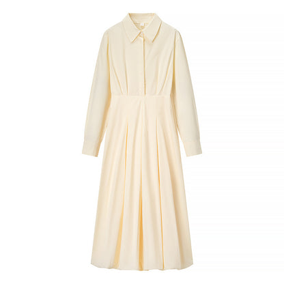 Collar long sleeved single breasted shirt solid color dress for women