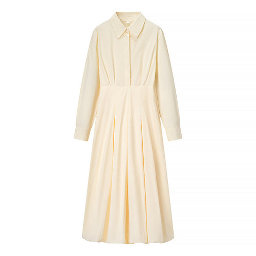 Collar long sleeved single breasted shirt solid color dress for women