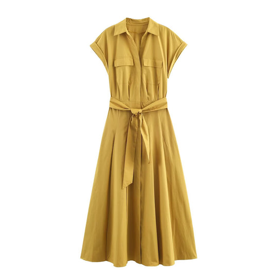 Collar sleeveless yellow dress for women