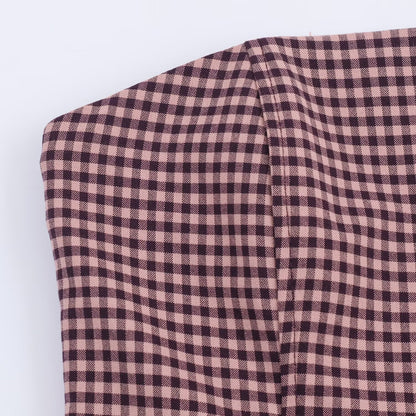 Strapless collar plaid waist cinching long dress for women