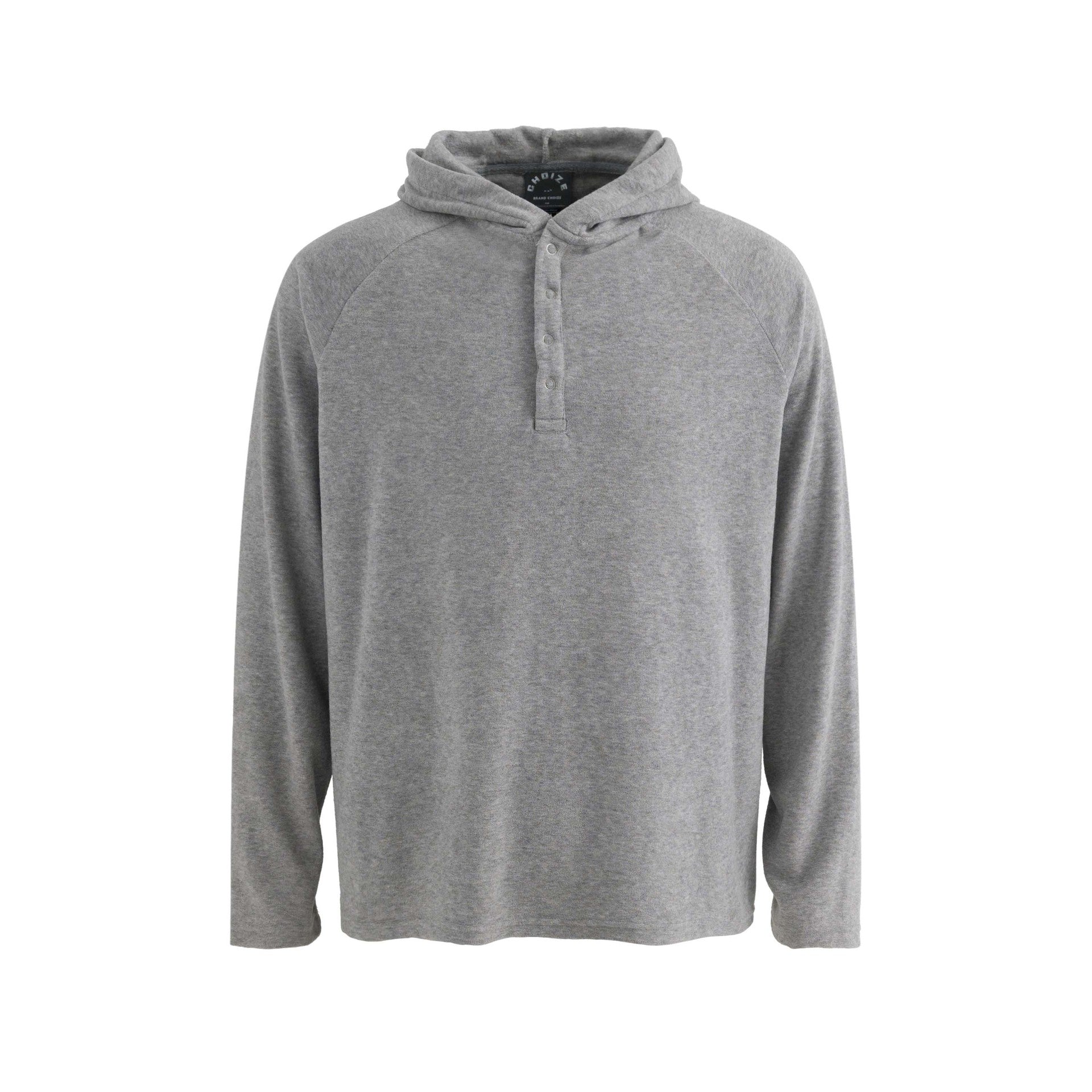 Style Solid Color Half-Open Collar Hooded Loose Long Sleeve Top, Unisex Casual Shirt