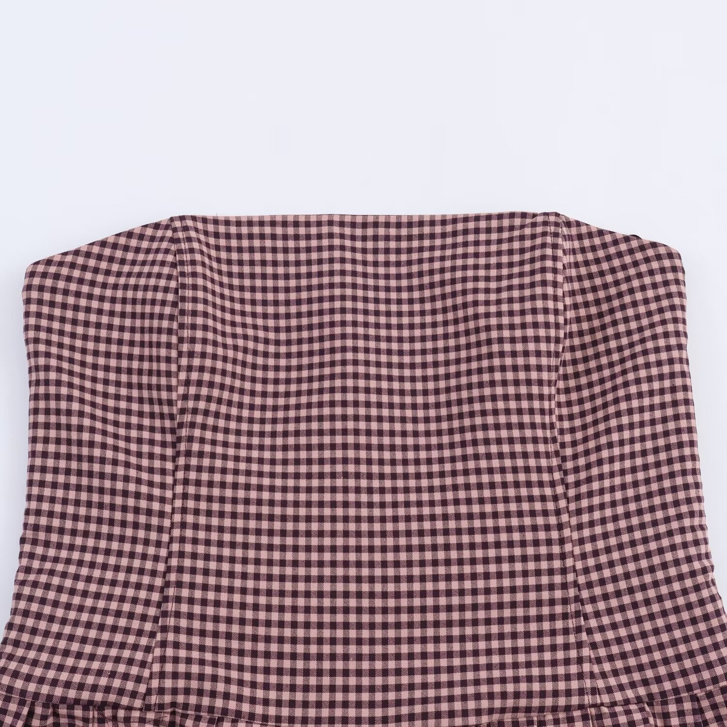 Strapless collar plaid waist cinching long dress for women