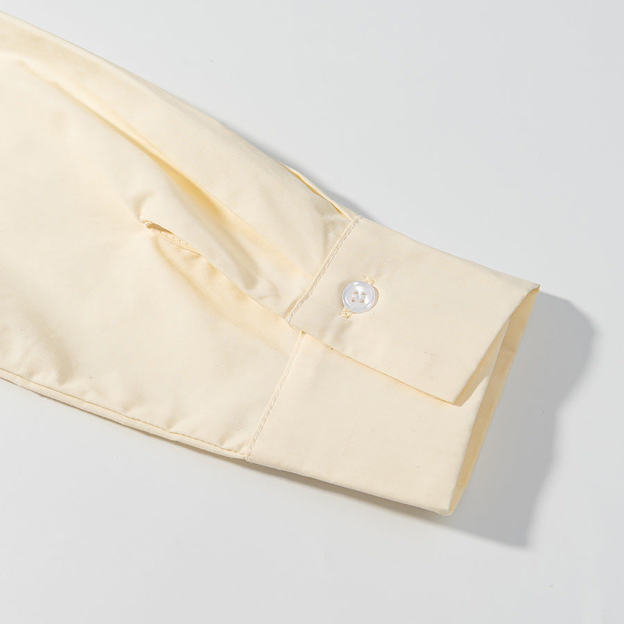 Collar long sleeved single breasted shirt solid color dress for women