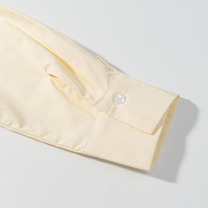 Collar long sleeved single breasted shirt solid color dress for women