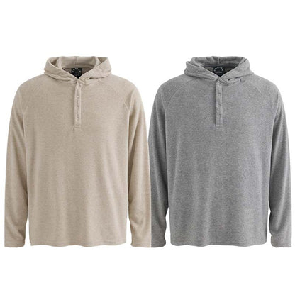 Style Solid Color Half-Open Collar Hooded Loose Long Sleeve Top, Unisex Casual Shirt