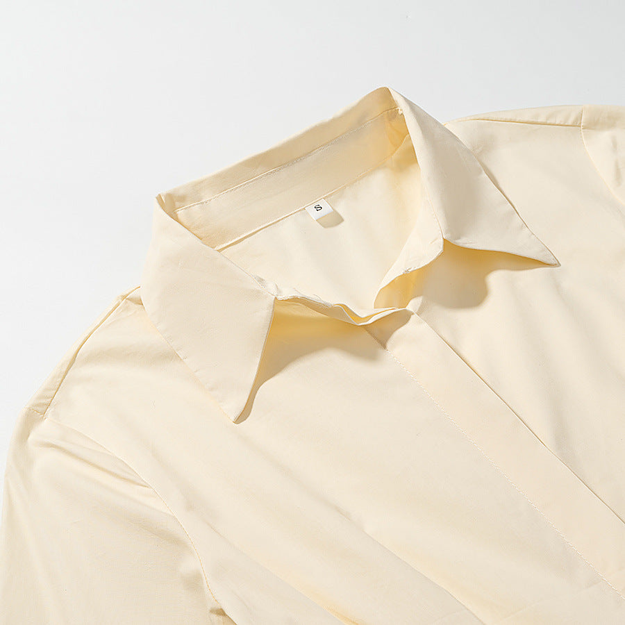 Collar long sleeved single breasted shirt solid color dress for women