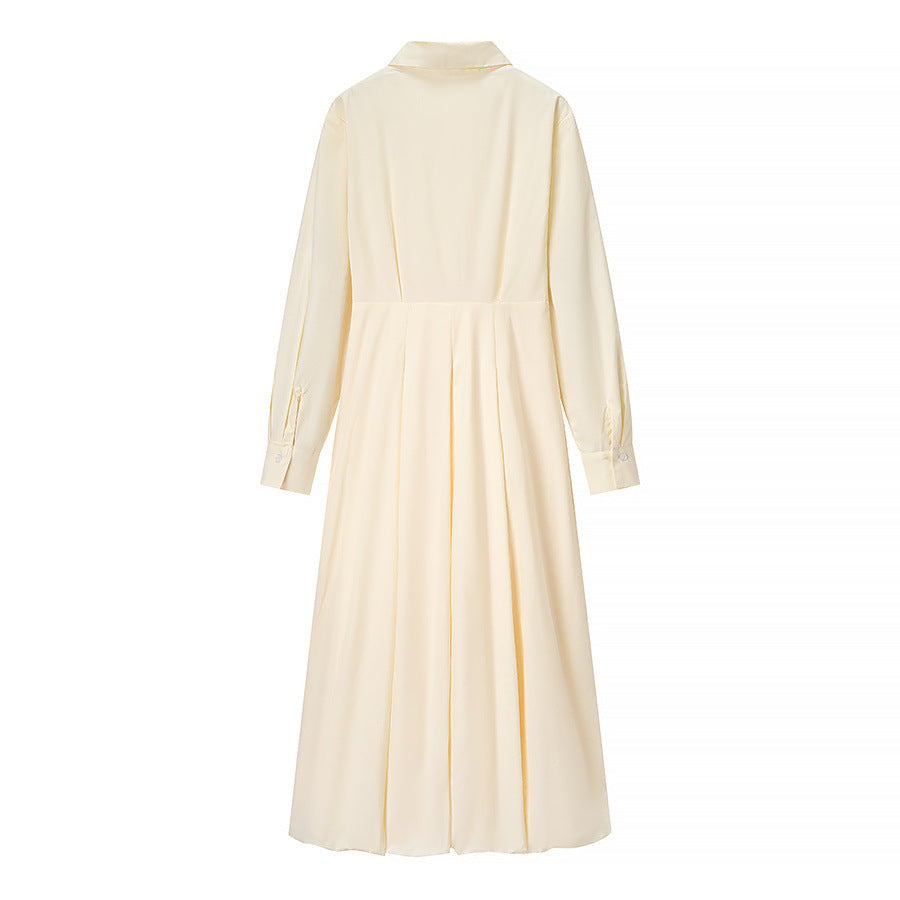 Collar long sleeved single breasted shirt solid color dress for women