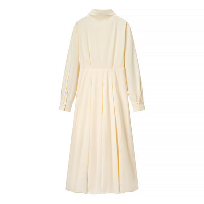 Collar long sleeved single breasted shirt solid color dress for women