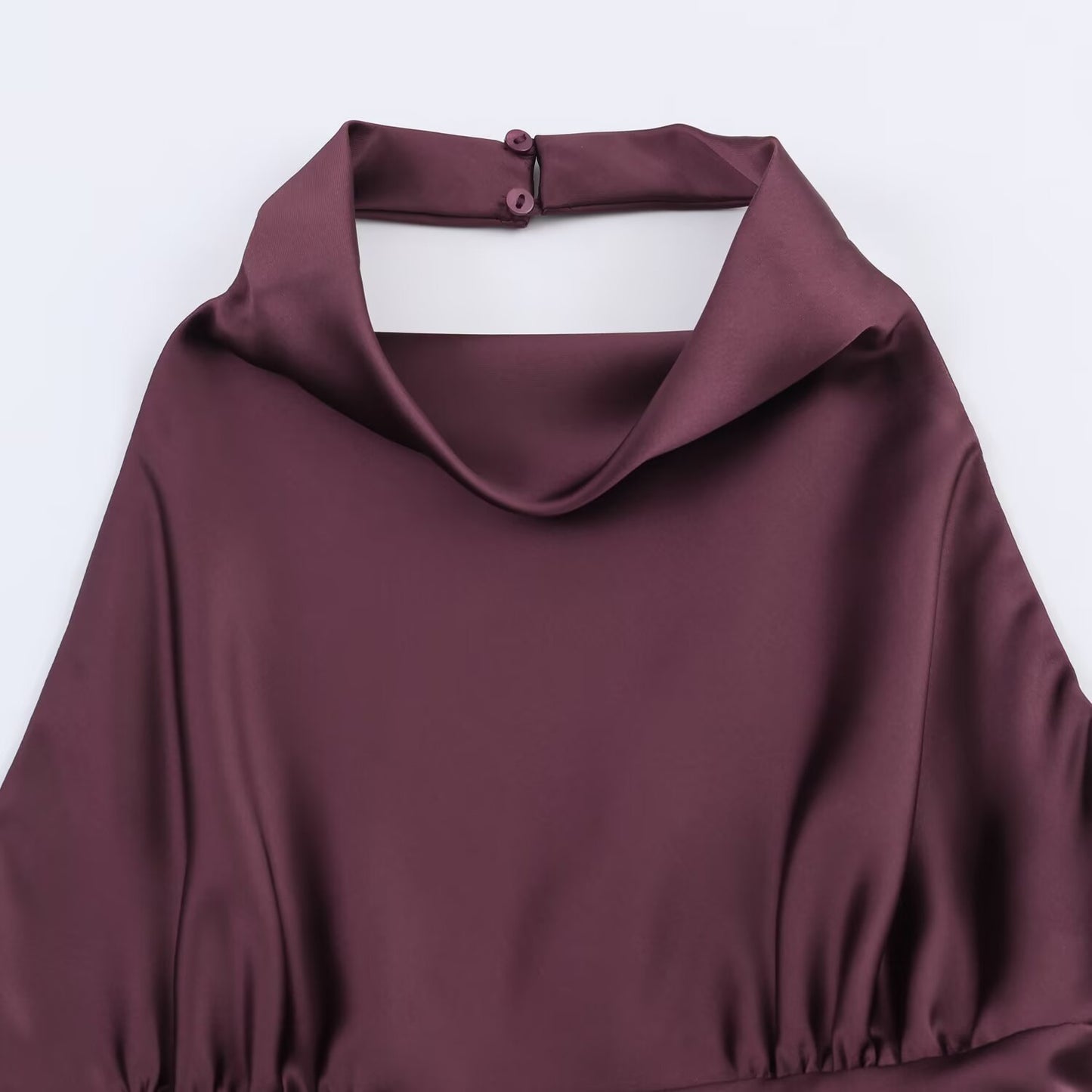 Hanging neck collar backless silk satin texture waist cinching dress for women