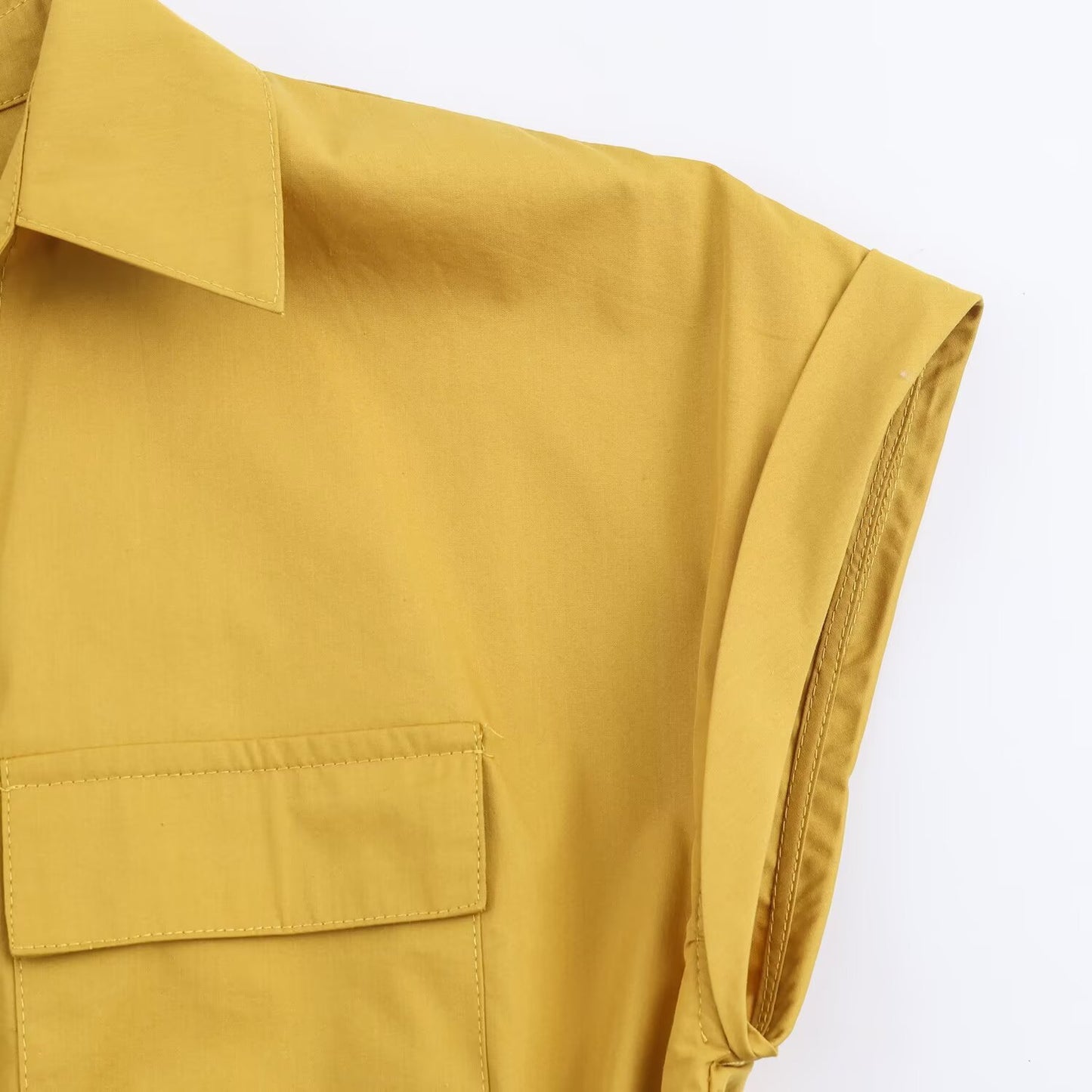 Collar sleeveless yellow dress for women